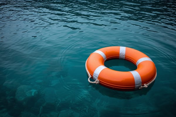 Life preserves floating in the sea