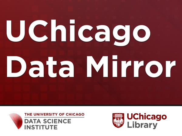 Logo for Data Mirror Project with logos of UChicago Library and the Data Science Institute