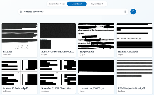 A collection of text items with large black boxes representing redacted information.
